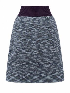Cristi Conway Hand Knit Rib-Waist Midi Skirt in Burgundy Mix
